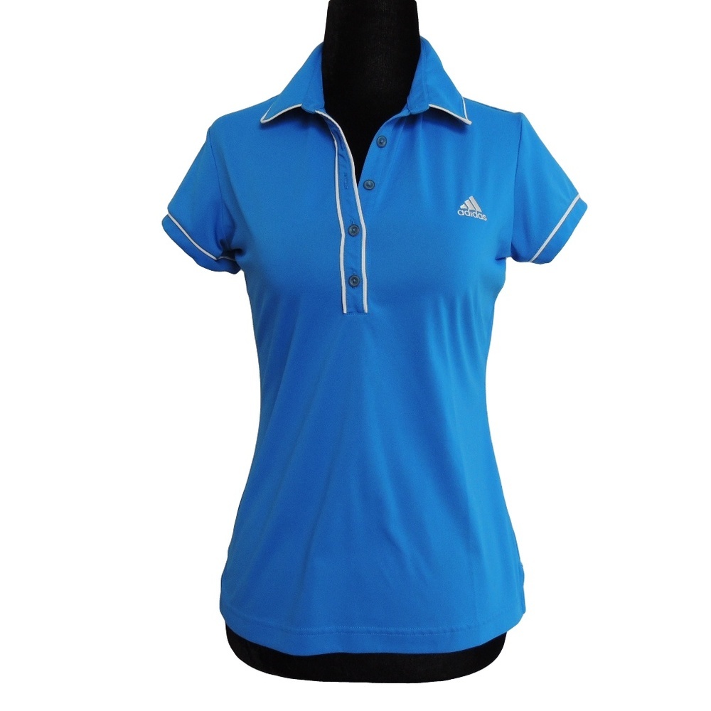 ADIDAS Blue White Piping Short Sleeve Golf Polo S